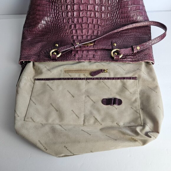 Brahmin Asher Melbourne Medium Maroon Croco Embossed Leather Shoulder Bag - Picture 11 of 16